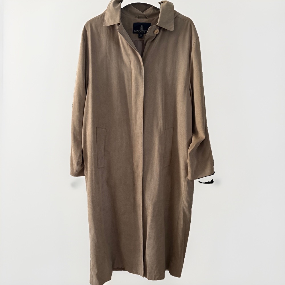 London Fog Trench Coat Womens 12 Beige Tan Rain Repellent Detachable Hood